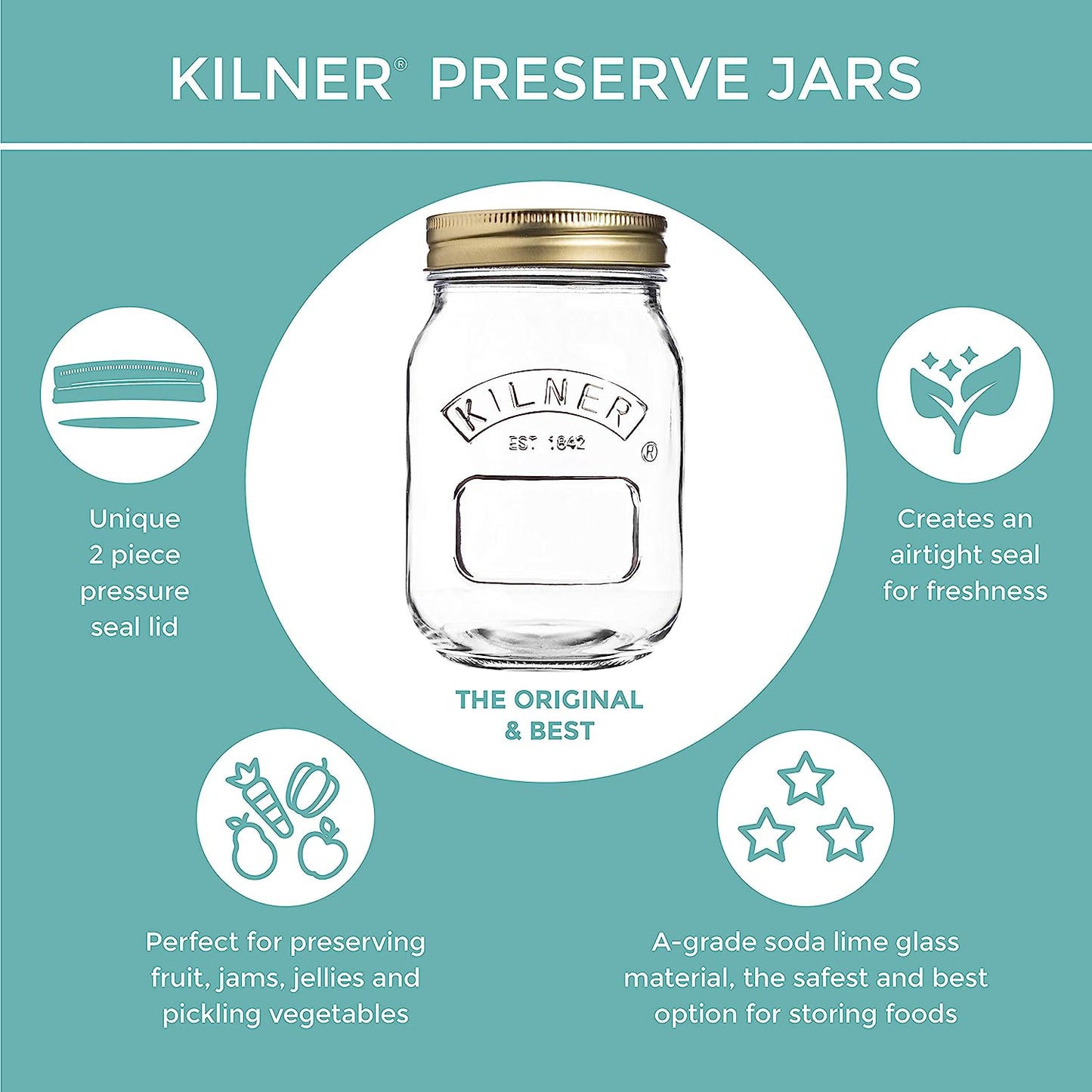 Kilner Preserve Glass Jar 1 Litre