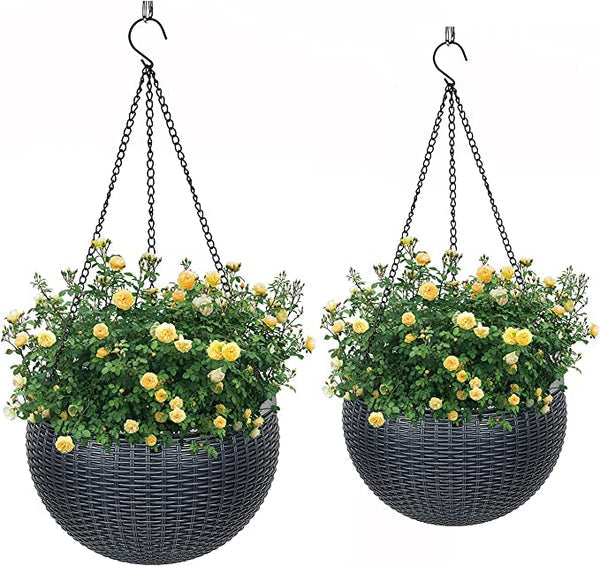 Fixtures Black Rattan Hanging Basket 25cm x 16cm