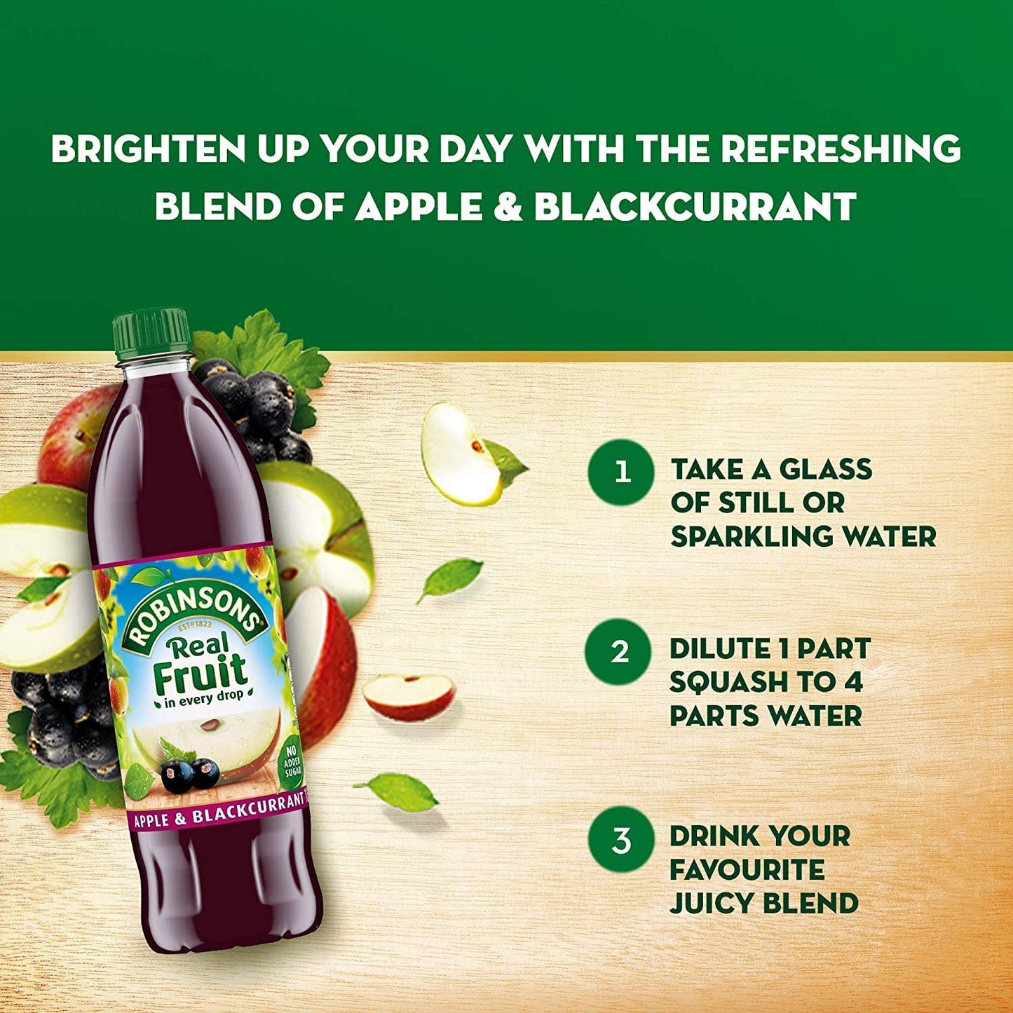Robinsons (No Added Sugar) Apple & Blackcurrant 1litre
