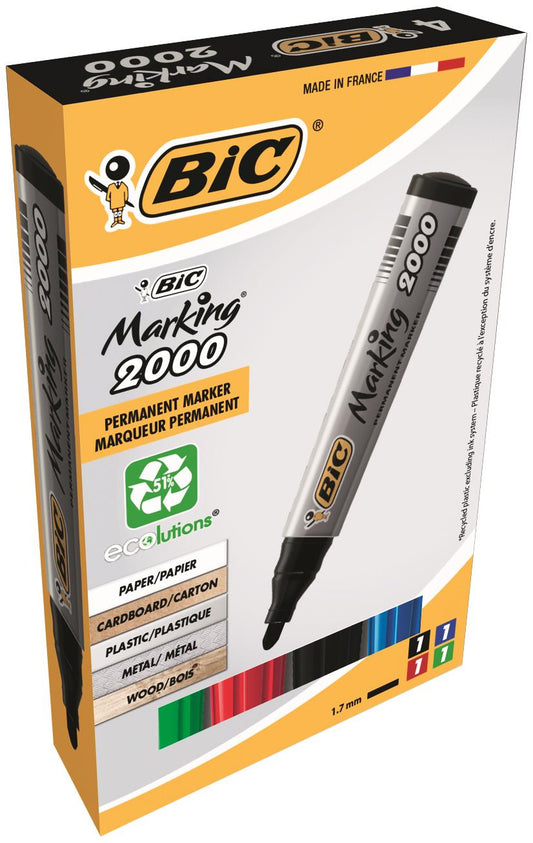 Bic Marking 2000 Permanent Marker Bullet Tip 1.7mm Line Assorted Colours (Pack 4) - 8209112 - NWT FM SOLUTIONS - YOUR CATERING WHOLESALER