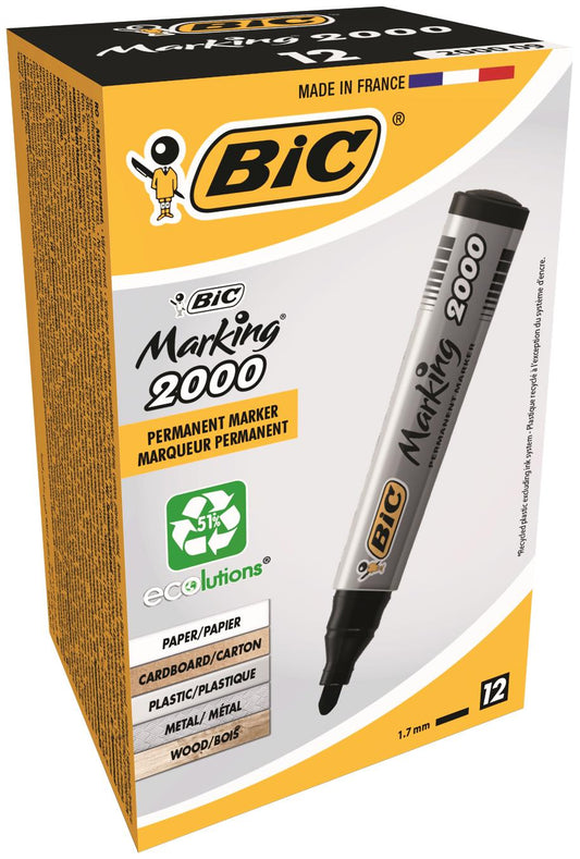 Bic Marking 2000 Permanent Marker Bullet Tip 1.7mm Line Black (Pack 12) - 8209153 - NWT FM SOLUTIONS - YOUR CATERING WHOLESALER
