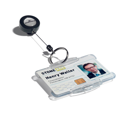 Durable Retractable Badge Reel and Keyring for Name Badges Charcoal (Pack 10) 822258