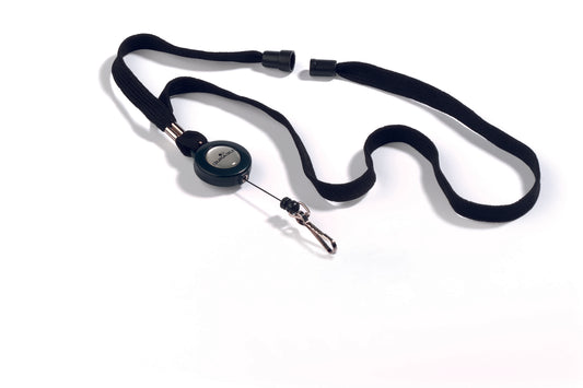 Durable Textile Lanyard and Reel for Name Badges Black (Pack 10) 8223 - 822301 - NWT FM SOLUTIONS - YOUR CATERING WHOLESALER