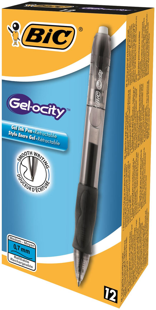 Bic Gel-ocity Grip Retractable Gel Rollerball Pen 0.7mm Tip 0.3mm Line Black (Pack 12) - 829157 - NWT FM SOLUTIONS - YOUR CATERING WHOLESALER