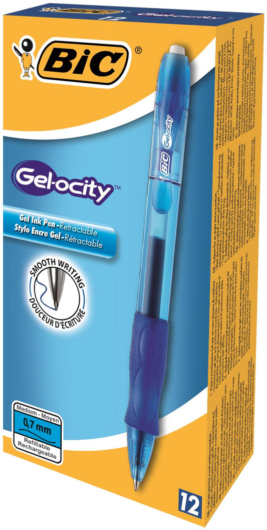 Bic Gel-ocity Grip Retractable Gel Rollerball Pen 0.7mm Tip 0.3mm Line Blue (Pack 12) - 829158 - NWT FM SOLUTIONS - YOUR CATERING WHOLESALER