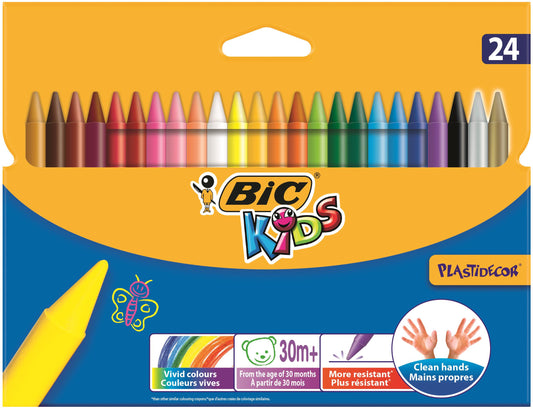 Bic Kids Plastidecor Hard Sharpenable Crayons Assorted Colours (Pack 24) - 8297721 - NWT FM SOLUTIONS - YOUR CATERING WHOLESALER