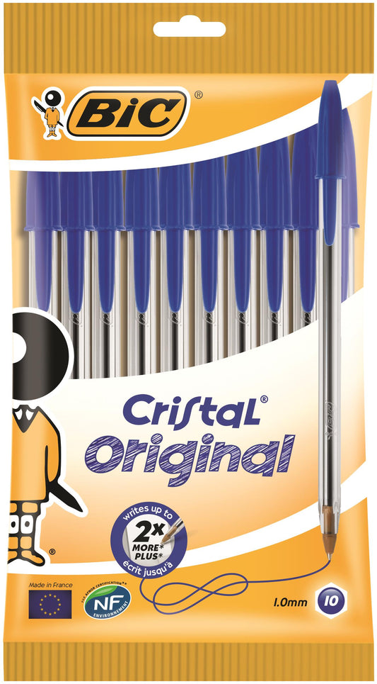Bic Cristal Ballpoint Pen 1.0mm Tip 0.32mm Line Blue (Pack 10) - 830863 - NWT FM SOLUTIONS - YOUR CATERING WHOLESALER