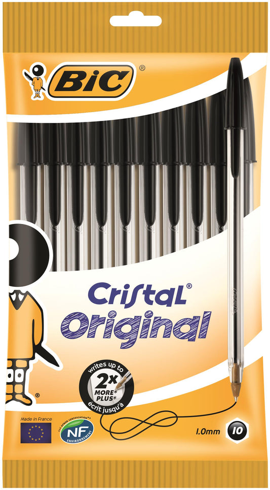 Bic Cristal Ballpoint Pen 1.0mm Tip 0.32mm Line Black (Pack 10) - 830864 - NWT FM SOLUTIONS - YOUR CATERING WHOLESALER