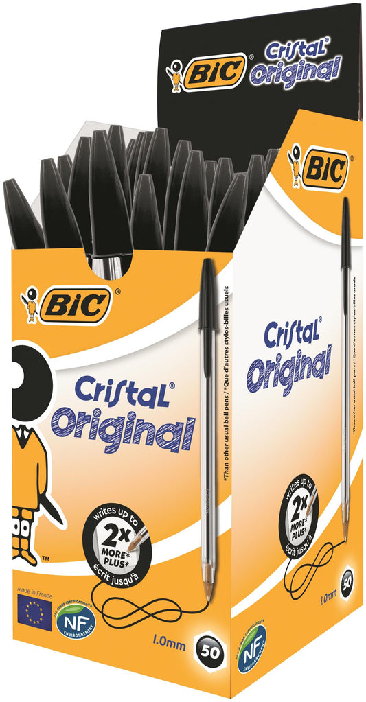 Bic Cristal Ballpoint Pen 1.0mm Tip 0.32mm Line Black (Pack 50) - 8373632 - NWT FM SOLUTIONS - YOUR CATERING WHOLESALER