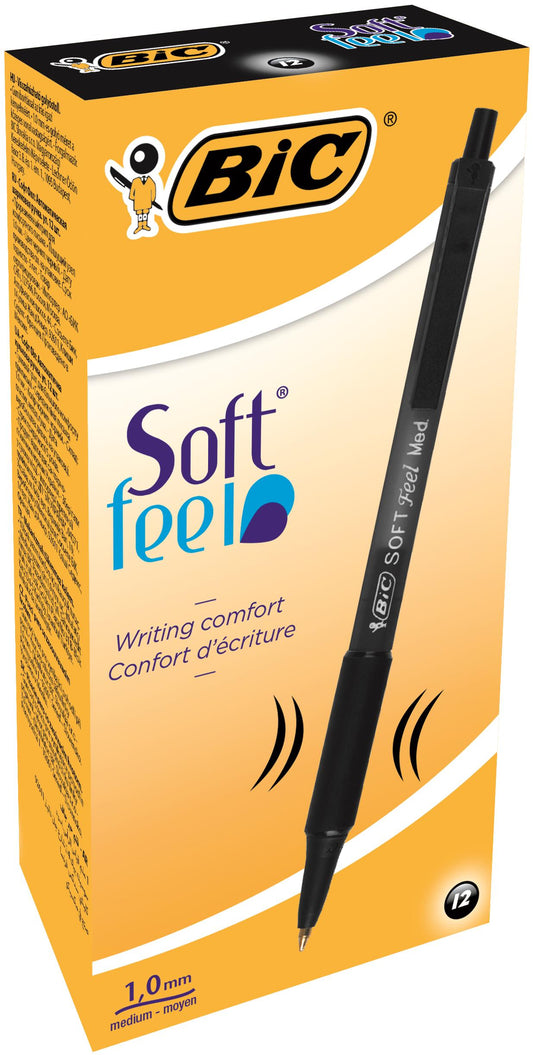 Bic SoftFeel Clic Retractable Ballpoint Pen 1mm Tip 0.32mm Line Black (Pack 12) - 8373971 - NWT FM SOLUTIONS - YOUR CATERING WHOLESALER