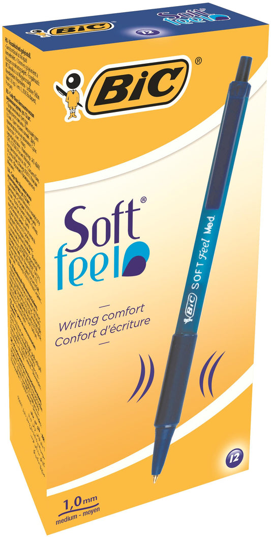 Bic SoftFeel Clic Retractable Ballpoint Pen 1mm Tip 0.32mm Line Blue (Pack 12) - 8373982 - NWT FM SOLUTIONS - YOUR CATERING WHOLESALER