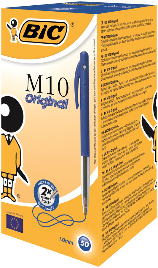 Bic M10 Clic Retractable Ballpoint Pen 1mm Tip 0.32mm Line Blue (Pack 50) - 1199190121 - NWT FM SOLUTIONS - YOUR CATERING WHOLESALER