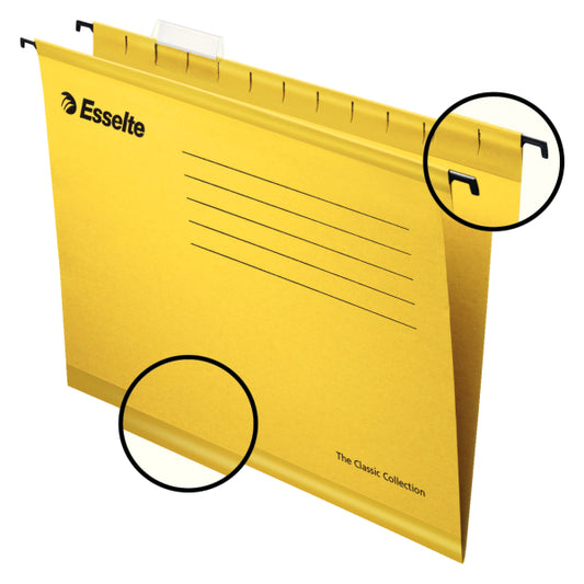 Esselte Classic Foolscap Suspension File Board 15mm V Base Yellow (Pack 25) 90335 - NWT FM SOLUTIONS - YOUR CATERING WHOLESALER