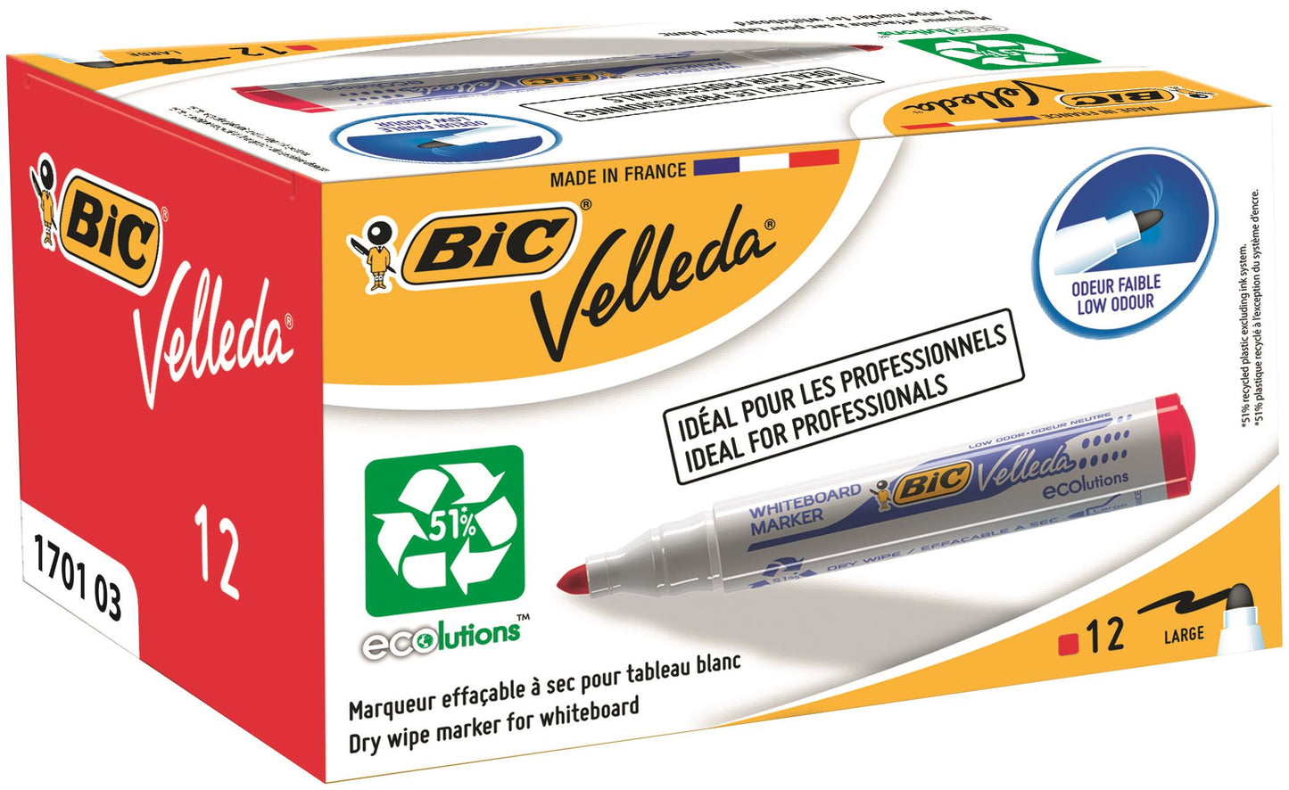 Bic Velleda 1701 Whiteboard Marker Bullet Tip 1.5mm Line Red (Pack 12) - 904939 - NWT FM SOLUTIONS - YOUR CATERING WHOLESALER