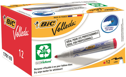 Bic Velleda 1701 Whiteboard Marker Bullet Tip 1.5mm Line Red (Pack 12) - 904939 - NWT FM SOLUTIONS - YOUR CATERING WHOLESALER