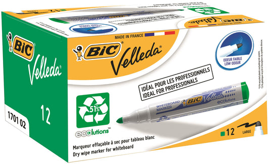 Bic Velleda 1701 Whiteboard Marker Bullet Tip 1.5mm Line Green (Pack 12) - 904940 - NWT FM SOLUTIONS - YOUR CATERING WHOLESALER