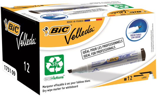 Bic Velleda 1751 Whiteboard Marker Chisel Tip 3.7-5.5mm Line Black (Pack 12) - 904946 - NWT FM SOLUTIONS - YOUR CATERING WHOLESALER