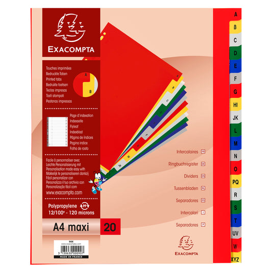 Exacompta Index A-Z A4 Extra Wide 120 Micron Polypropylene Bright Assorted Colours - 90E - NWT FM SOLUTIONS - YOUR CATERING WHOLESALER