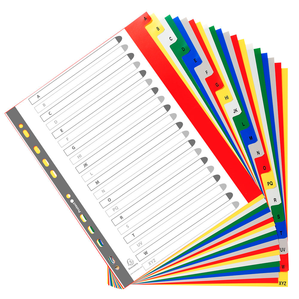 Exacompta Index A-Z A4 Extra Wide 120 Micron Polypropylene Bright Assorted Colours - 90E