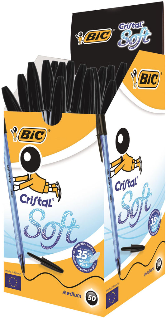 Bic Cristal Soft Ballpoint Pen 1.2mm Tip 0.35mm Line Black (Pack 50) - 951433 - NWT FM SOLUTIONS - YOUR CATERING WHOLESALER