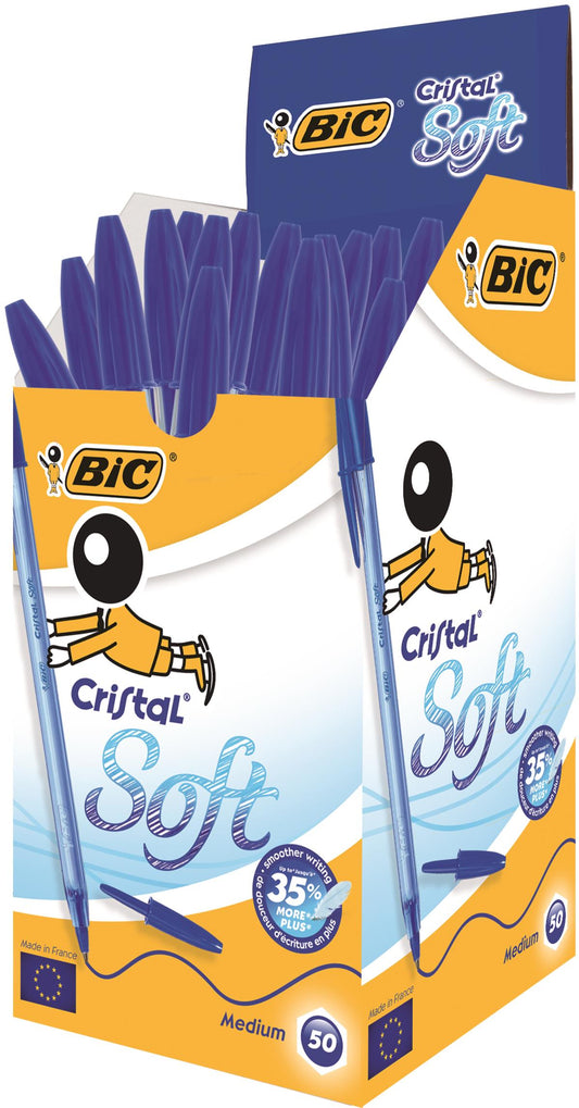 Bic Cristal Soft Ballpoint Pen 1.2mm Tip 0.35mm Line Blue (Pack 50) - 951434 - NWT FM SOLUTIONS - YOUR CATERING WHOLESALER