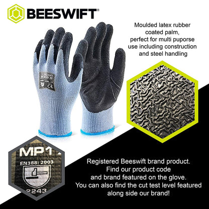 Beeswift 2000 Black/Blue Medium Latex Gloves (Pair) - NWT FM SOLUTIONS - YOUR CATERING WHOLESALER