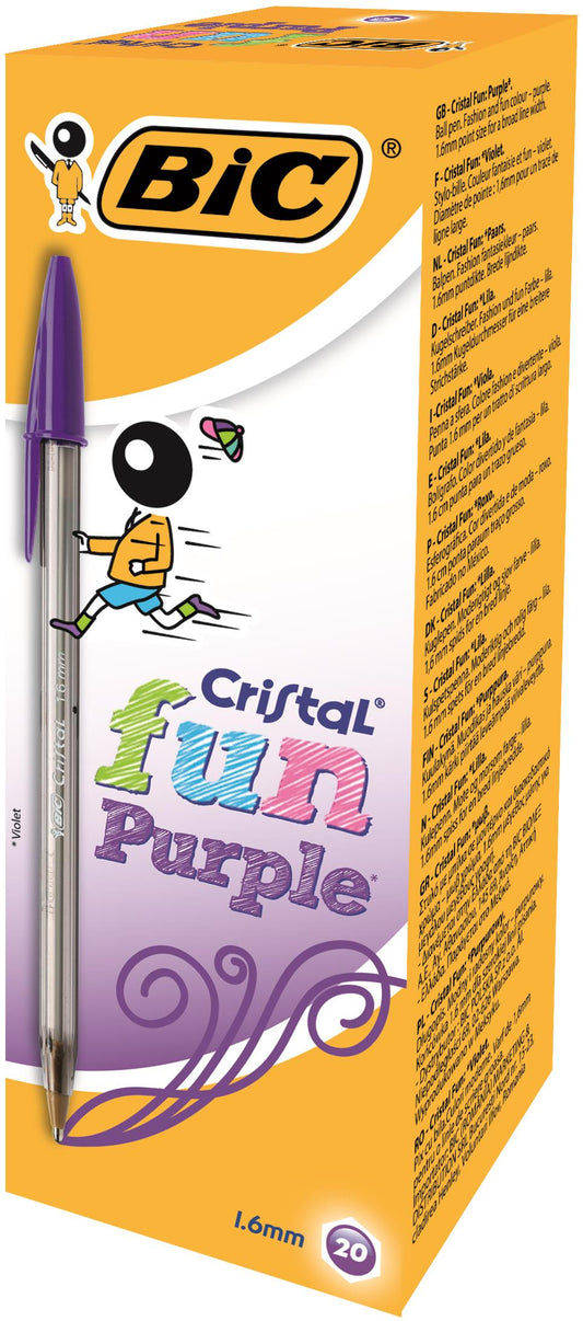 Bic Cristal Fun Ballpoint Pen 1.6mm Tip 0.42mm Line Purple (Pack 20) - 929055 - NWT FM SOLUTIONS - YOUR CATERING WHOLESALER