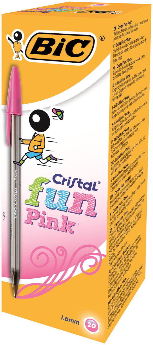 Bic Cristal Fun Ballpoint Pen 1.6mm Tip 0.42mm Line Pink (Pack 20) - 929056 - NWT FM SOLUTIONS - YOUR CATERING WHOLESALER