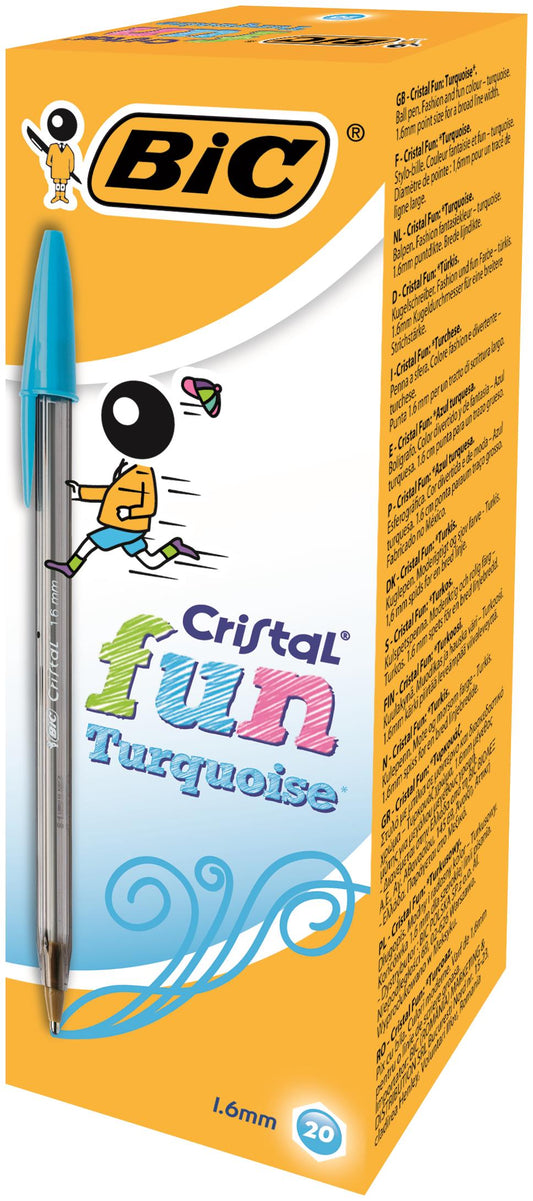 Bic Cristal FUN Turquiose 1.6mm Ballpoint Pen (Pack 20) 929074 - NWT FM SOLUTIONS - YOUR CATERING WHOLESALER