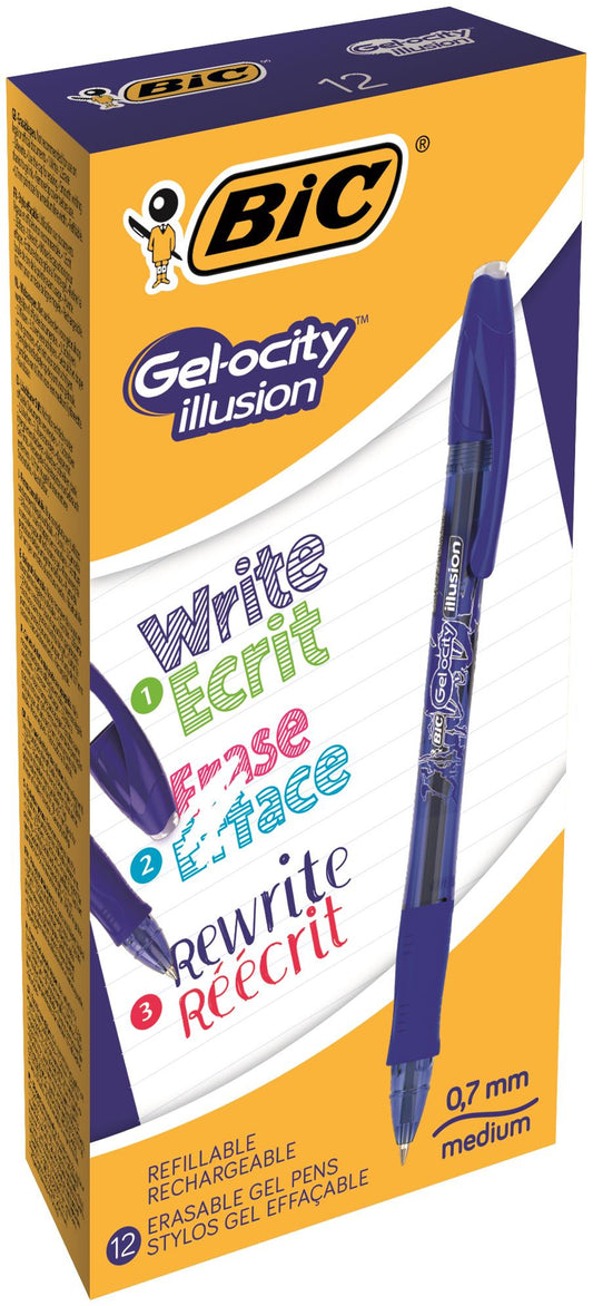 Bic Gel-ocity Illusion Erasable Gel Rollerball Pen 0.7mm Tip 0.3mm Line Blue (Pack 12) - 943440 - NWT FM SOLUTIONS - YOUR CATERING WHOLESALER