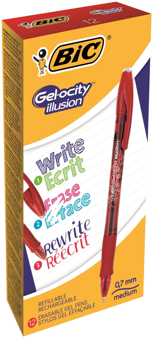 Bic Gel-ocity Illusion Erasable Gel Rollerball Pen 0.7mm Tip 0.3mm Line Red (Pack 12) - 943442 - NWT FM SOLUTIONS - YOUR CATERING WHOLESALER