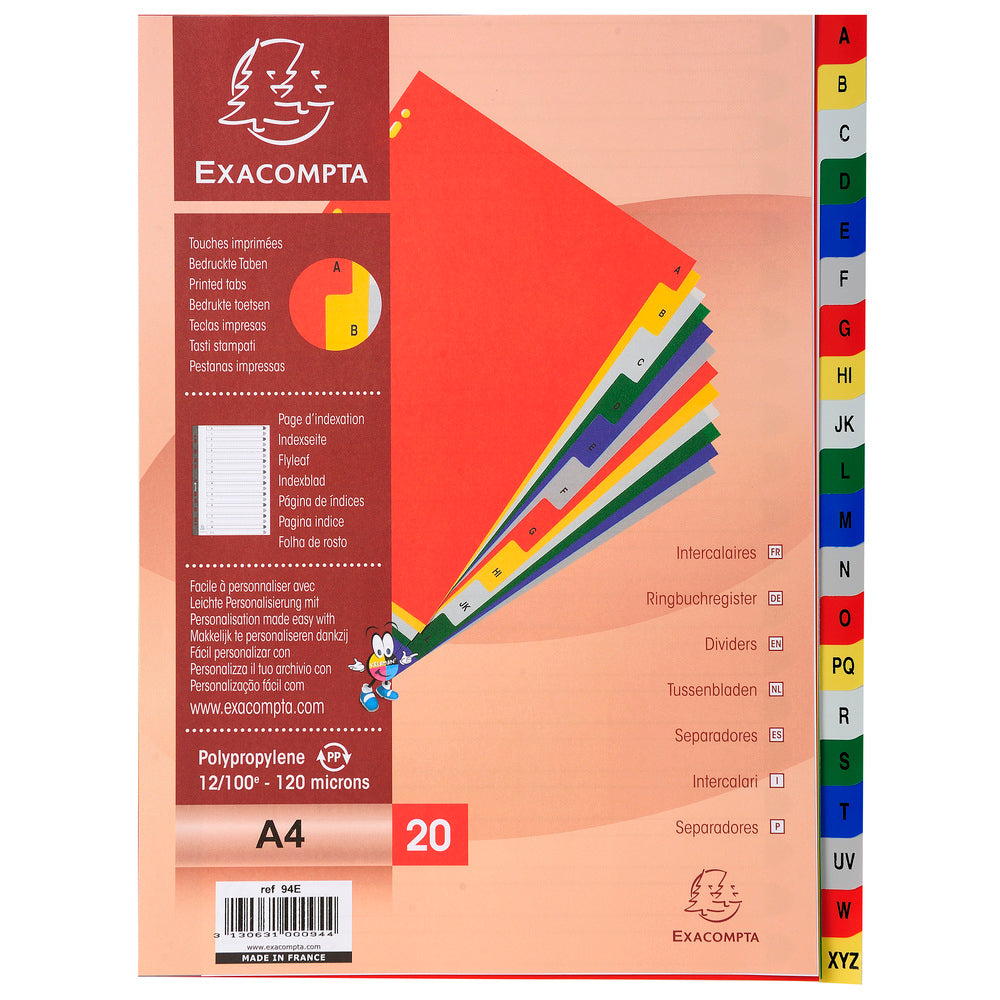 Exacompta Index A-Z A4 120 Micron Polypropylene Bright Assorted Colours - 94E - NWT FM SOLUTIONS - YOUR CATERING WHOLESALER