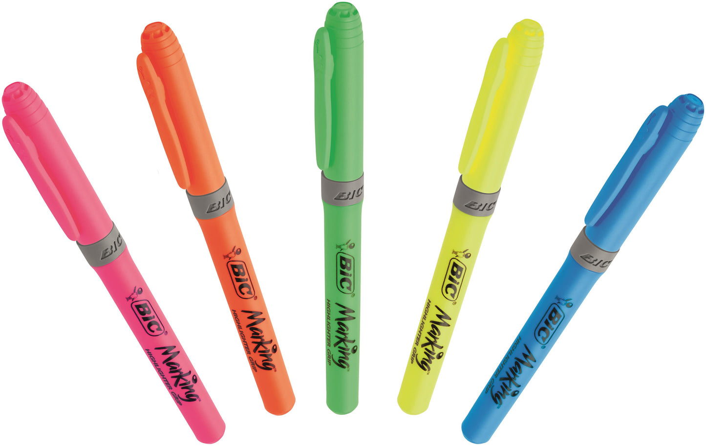 Bic Grip Highlighter Pen Chisel Tip 1.6-3.3mm Line Assorted Colours (Pack 5) - 824758