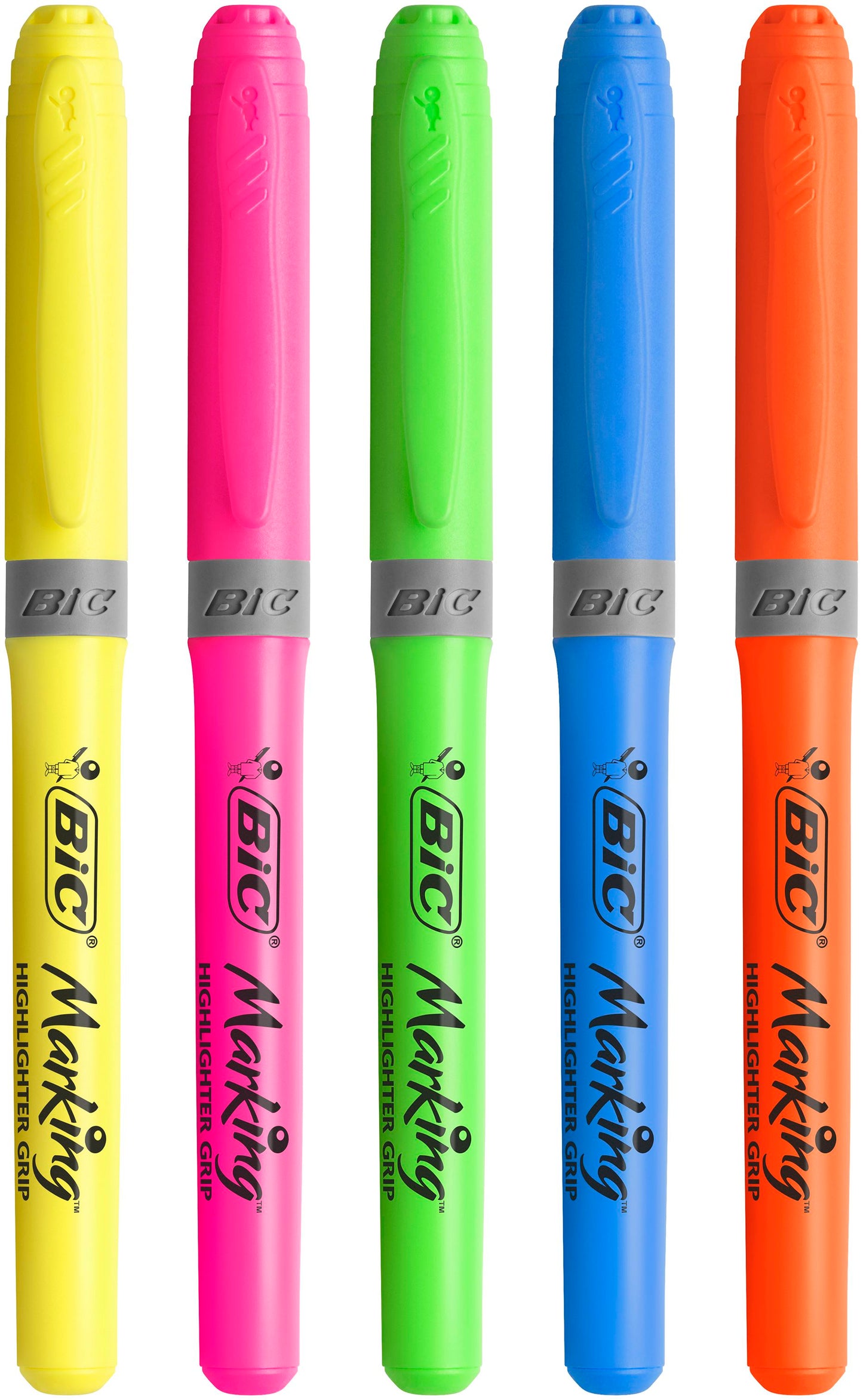 Bic Grip Highlighter Pen Chisel Tip 1.6-3.3mm Line Assorted Colours (Pack 5) - 824758