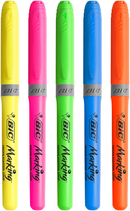 Bic Grip Highlighter Pen Chisel Tip 1.6-3.3mm Line Assorted Colours (Pack 5) - 824758