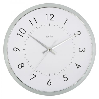 Acctim Yoko White & Chrome Wall Clock 32cm - NWT FM SOLUTIONS - YOUR CATERING WHOLESALER