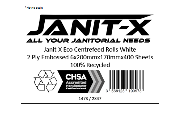 Janit-X Eco 100% Recycled Centrefeed Rolls White 6 x 400s
