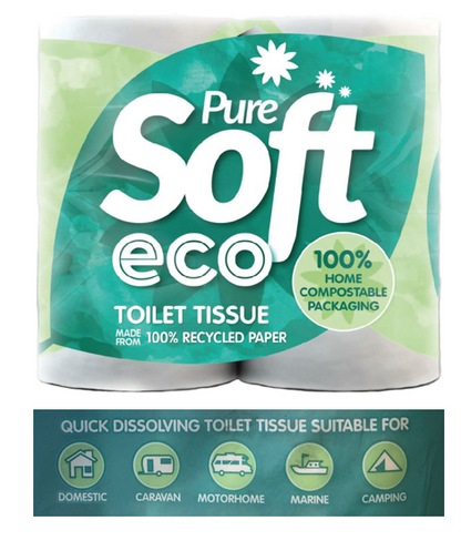Pure Soft Eco 100% Recycled Quick Dissolve Toilet Rolls 4 Pack