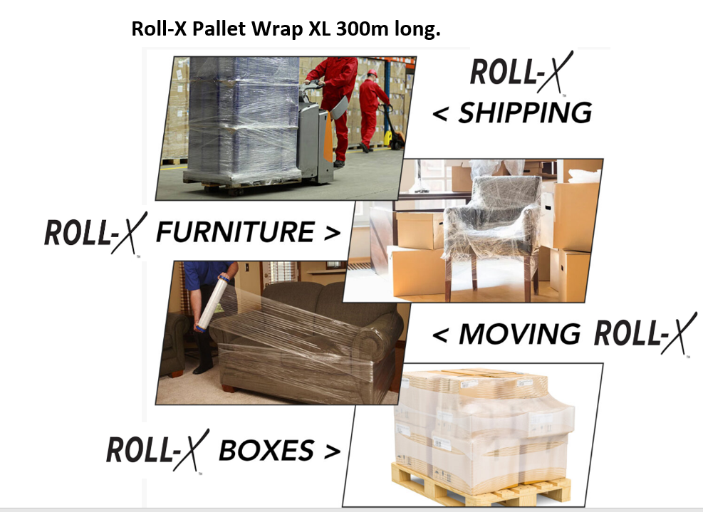 Roll-X Clear Hand Stretch Film Pallet Wrap XL {400mm x 300m}