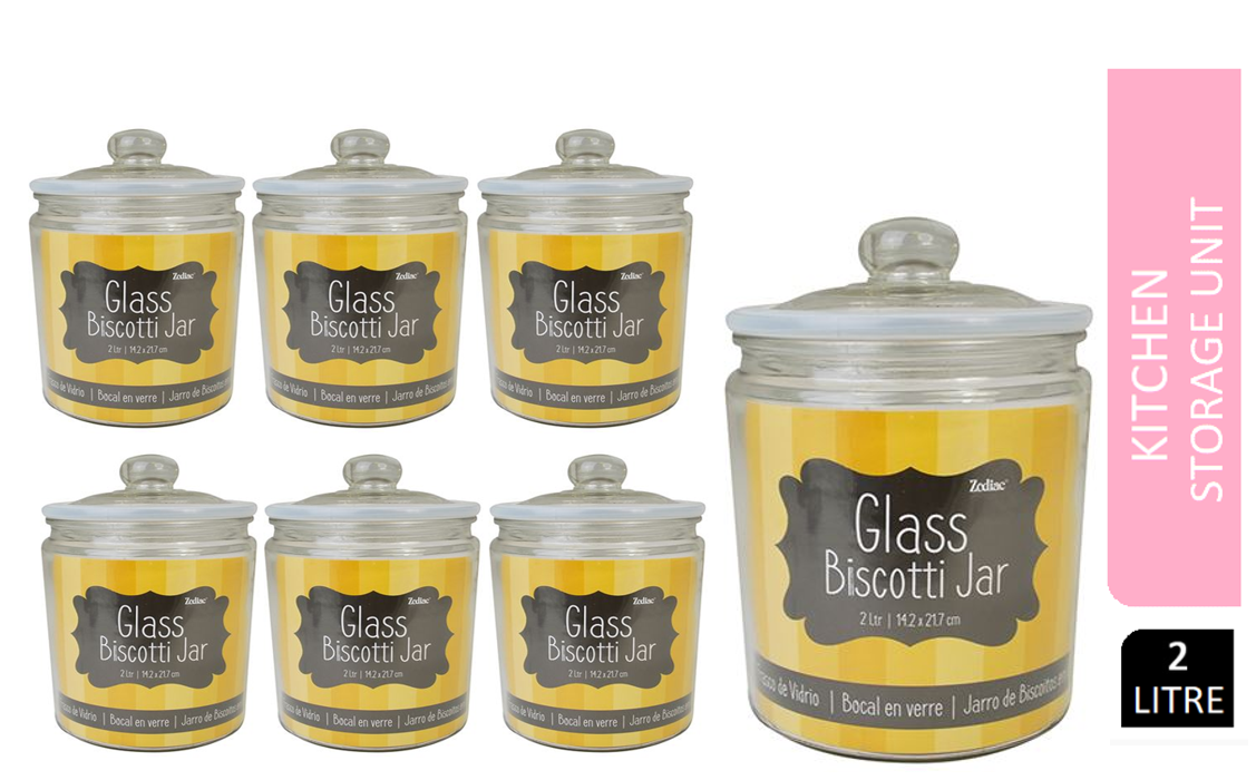 Fixtures Medium 2L Glass Jar with Air Tight lid for Biscuits,Sweets,Coffee, etc..