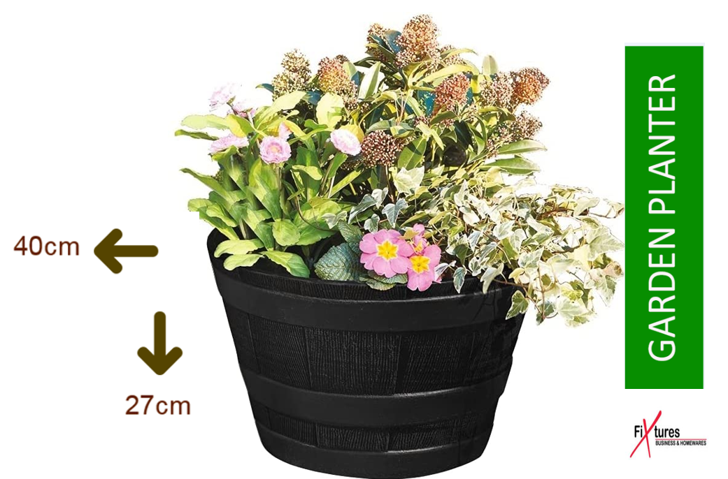 Fixtures Half Barrel Cask Grey 40cm x 27cm Medium Planter - NWT FM SOLUTIONS - YOUR CATERING WHOLESALER