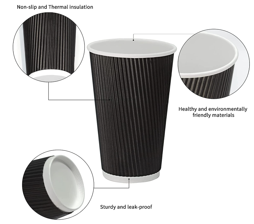 Belgravia 8oz Triple Walled Black Ripple Paper Cups 25's