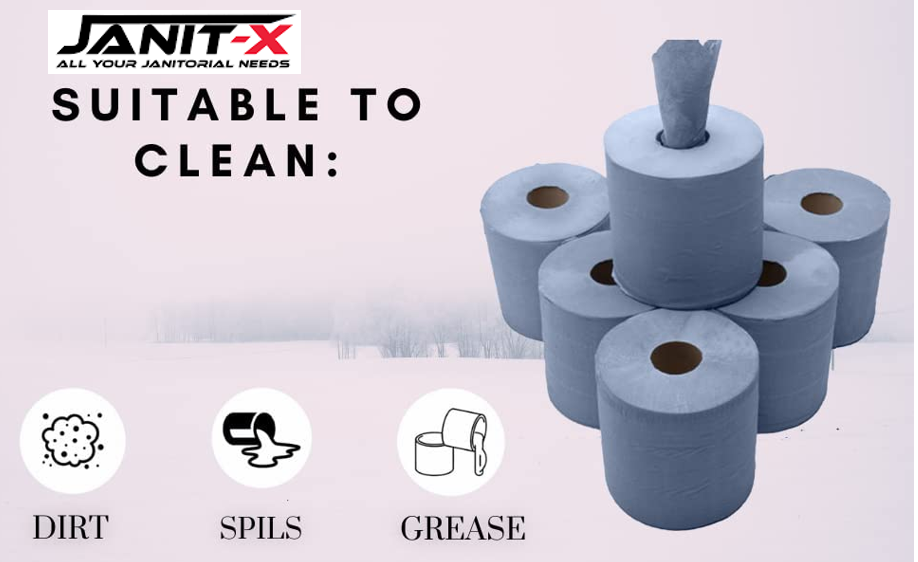 Janit-X Eco 2-Ply Centrefeed Roll 150m Blue (Pack of 6) CHSA Accredited