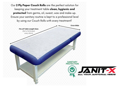 Janit-X Couch Rolls White 2ply 20inch 40m