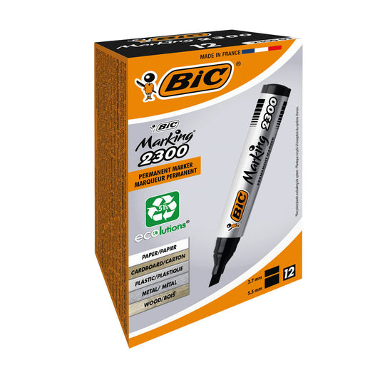 Bic Chisel Tip Black Permanent Marker 12's - NWT FM SOLUTIONS - YOUR CATERING WHOLESALER