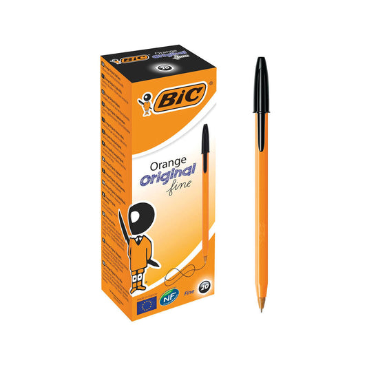 Bic Orange Barrel Original Fine Tip Ballpoint Black Pens 20's - NWT FM SOLUTIONS - YOUR CATERING WHOLESALER