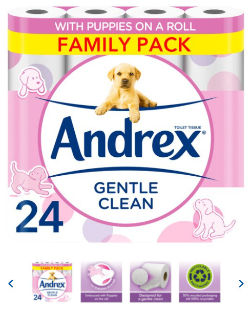 Andrex Puppies On A Roll Gentle Clean Toilet Paper Pack 24's - NWT FM SOLUTIONS - YOUR CATERING WHOLESALER