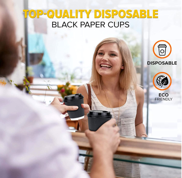 Belgravia 8oz Triple Walled Black Ripple Paper Cups 25's