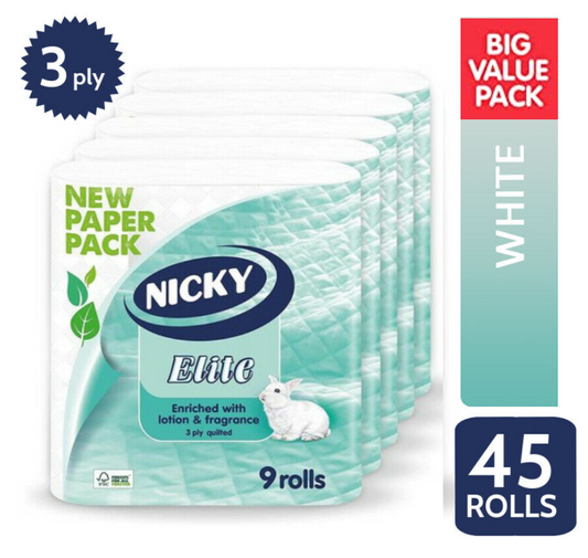 Nicky Elite White Toilet Rolls 9 Pack - NWT FM SOLUTIONS - YOUR CATERING WHOLESALER