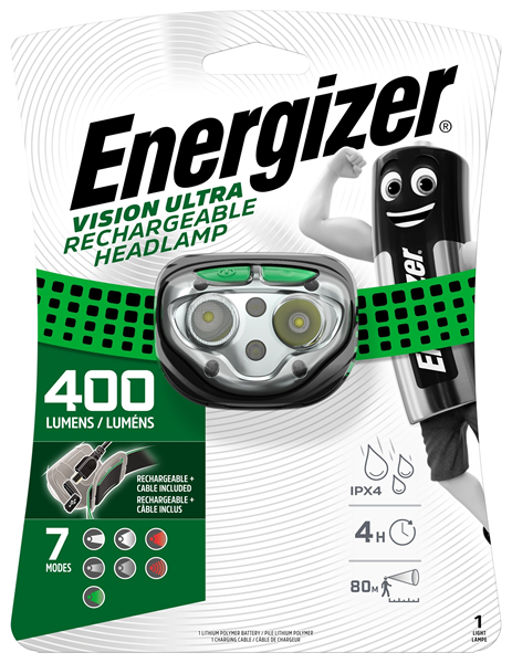 Energizer Vision Ultra Rechargeable LED Headlamp 400 Lumens - NWT FM SOLUTIONS - YOUR CATERING WHOLESALER
